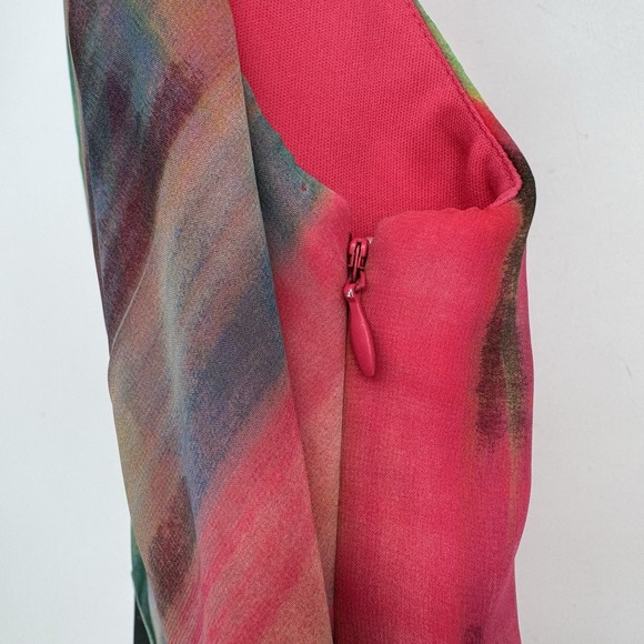 Y2K Leslie Fay Multicolor V-Neck Sleeveless Dress Asymmetrical Hem Size 4 - Picture 8 of 11